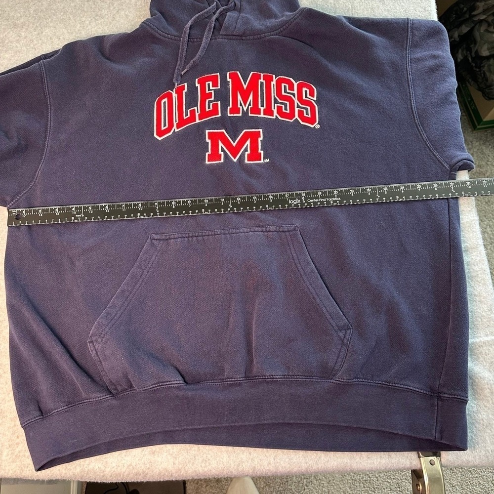 Genuine Stuff Ole Miss Rebels Mens Large Navy Blue Embroidered Hoodie Sweatshirt - Picture 6 of 8